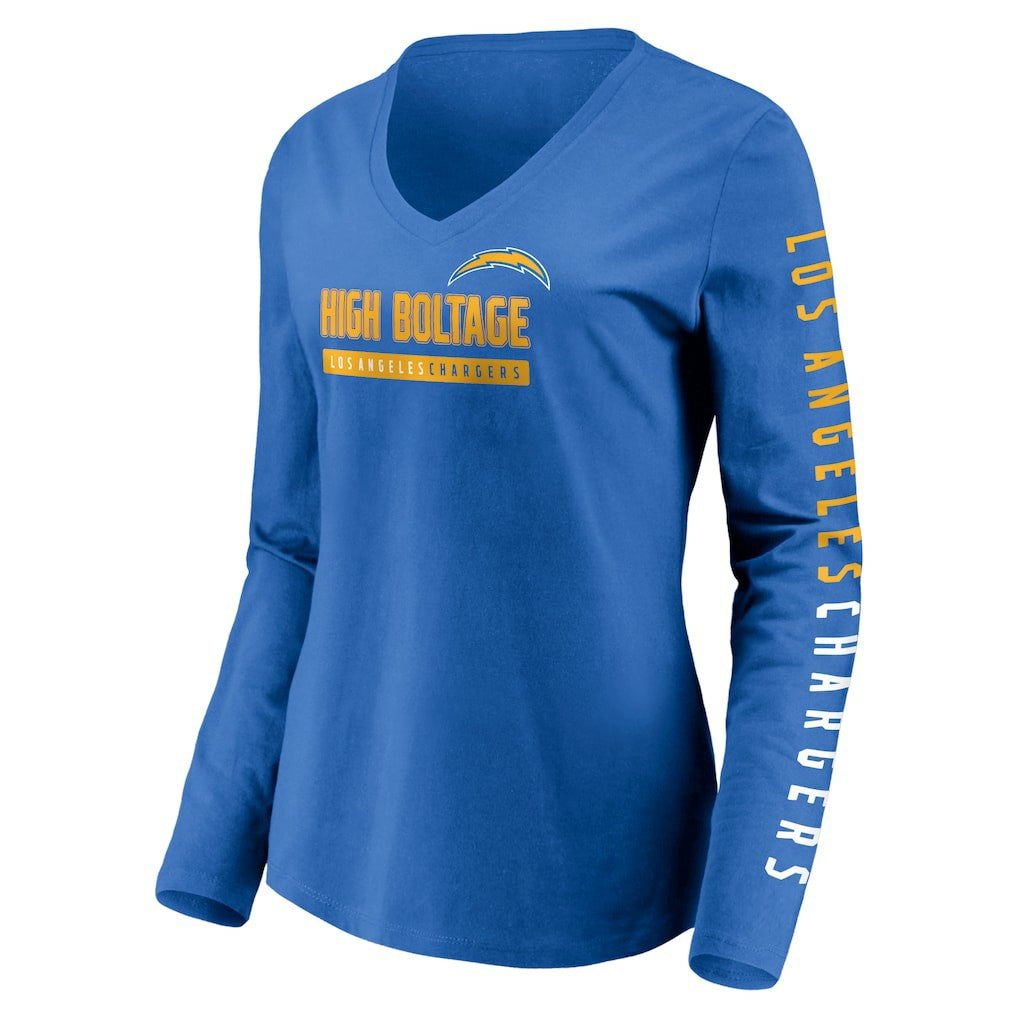 Women's Slogan V-Neck Long Sleeve T-Shirt - Los Angeles Chargers