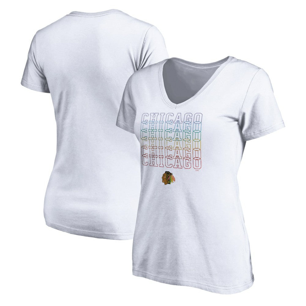 NHL White Chicago Blackhawks Women's City Pride V-Neck T-Shirt