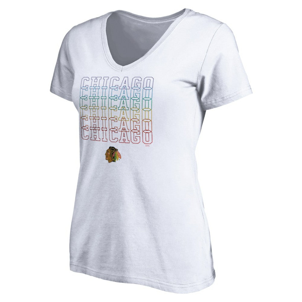 NHL White Chicago Blackhawks Women's City Pride V-Neck T-Shirt