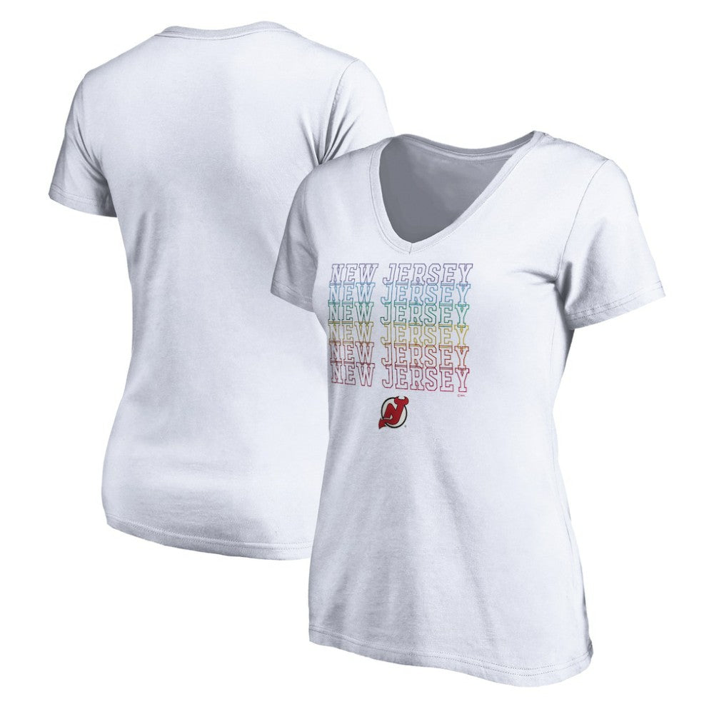 NHL White New Jersey Devils Women's City Pride V-Neck T-Shirt