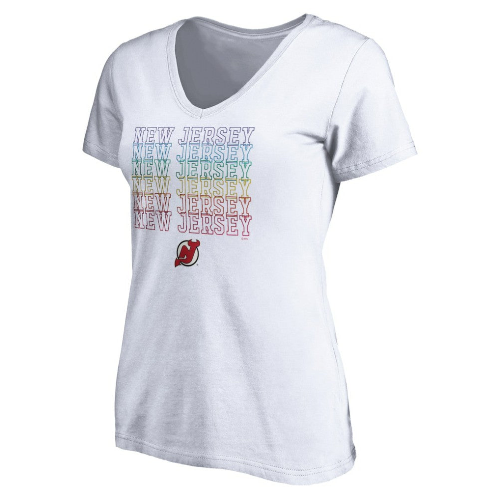 NHL White New Jersey Devils Women's City Pride V-Neck T-Shirt