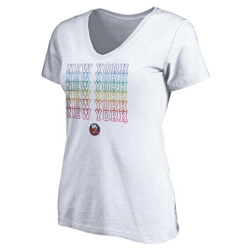 NHL White New York Islanders Women's City Pride V-Neck T-Shirt