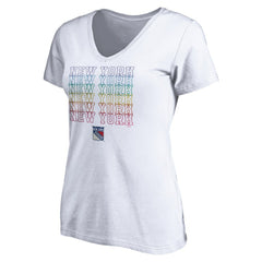 NHL White New York Rangers Women's City Pride V-Neck T-Shirt