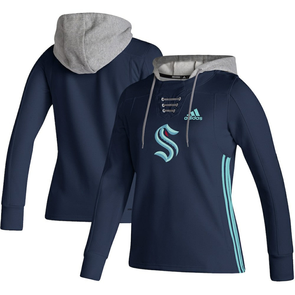 NHL Deep Sea Blue Seattle Kraken adidas Women's Skate Lace AEROREADY Pullover Hoodie