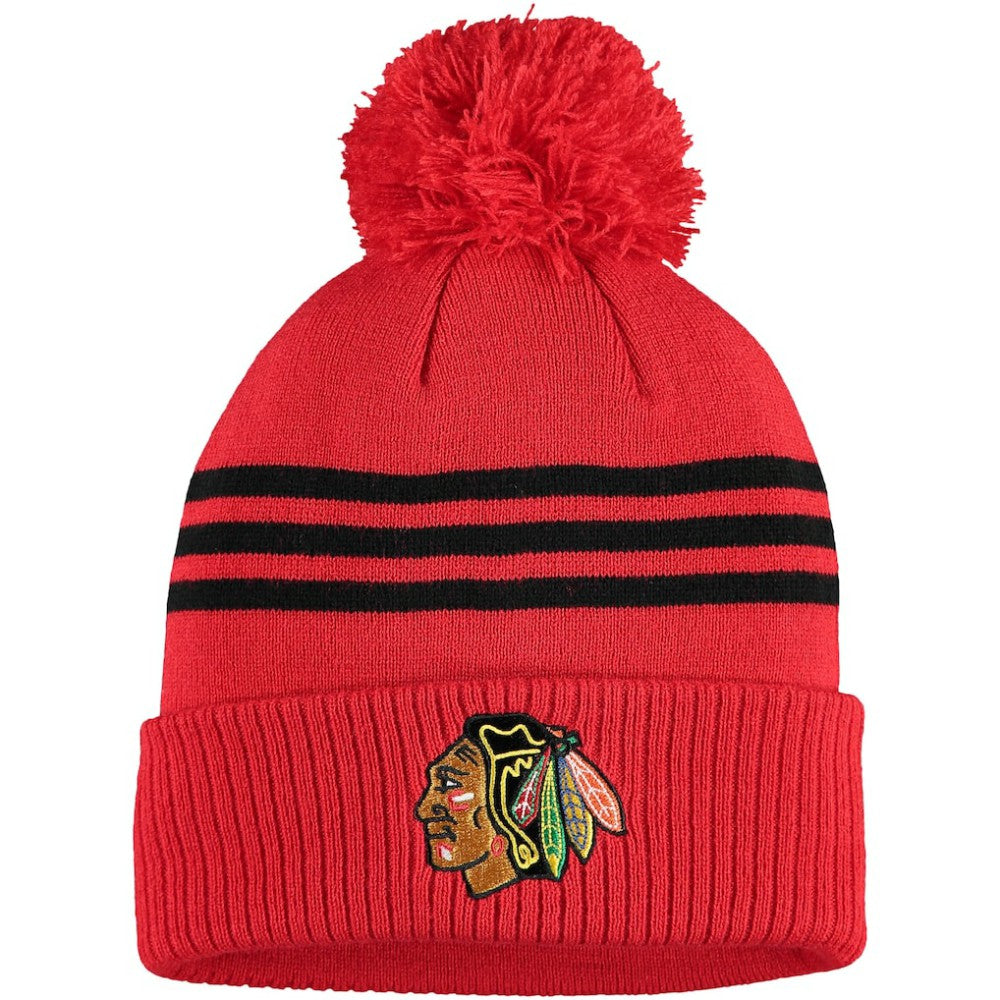 NHL Navy Chicago Blackhawks adidas Locker Room Three Stripe Cuffed Knit Hat with Pom