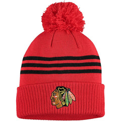 NHL Navy Chicago Blackhawks adidas Locker Room Three Stripe Cuffed Knit Hat with Pom