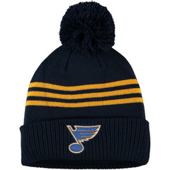 NHL Navy St. Louis Blues adidas Locker Room Three Stripe Cuffed Knit Hat with Pom