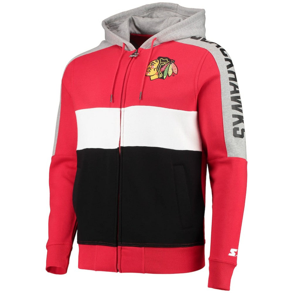 NHL Red/Black Chicago Blackhawks Starter Playoffs Color Block Full-Zip Hoodie