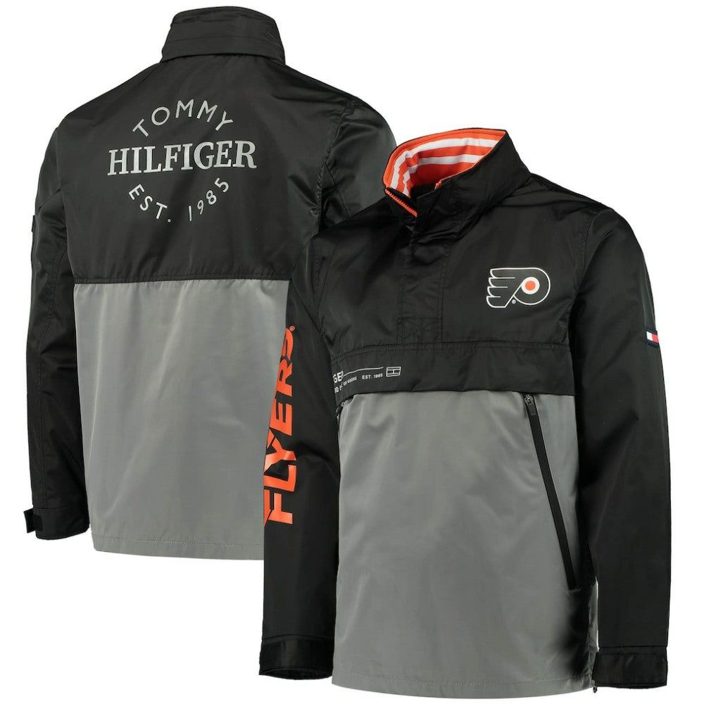 NHL Black/Gray Philadelphia Flyers Tommy Hilfiger Anorak Quarter-Zip Hoodie Jacket