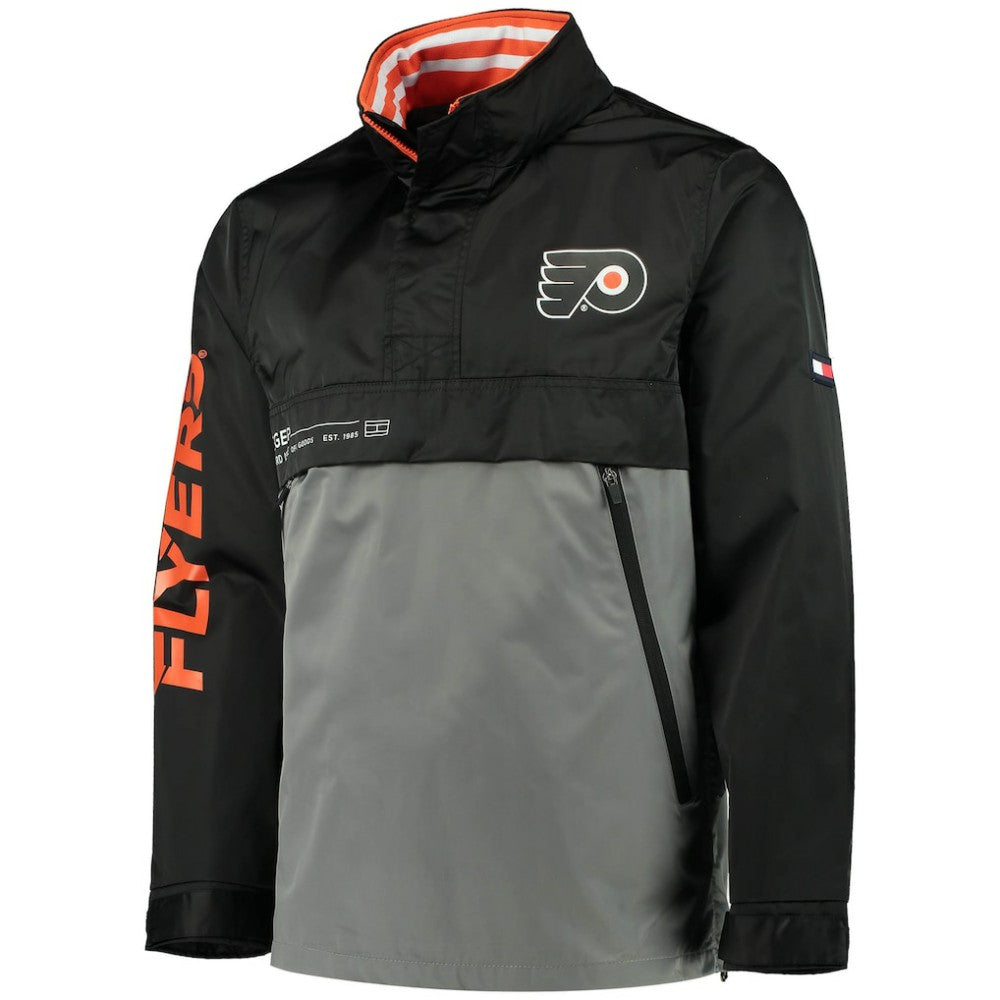 NHL Black/Gray Philadelphia Flyers Tommy Hilfiger Anorak Quarter-Zip Hoodie Jacket
