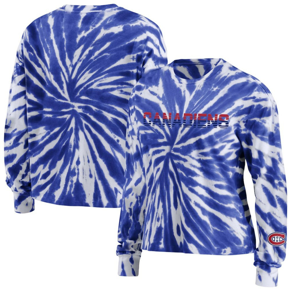 NHL Navy Montreal Canadiens WEAR by Erin Andrews Women's Tie-Dye Long Sleeve T-Shirt
