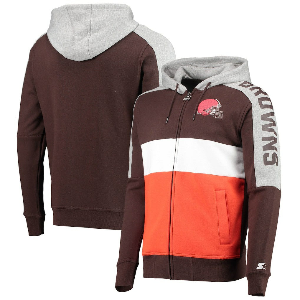 Starter Playoffs Color Block Full-Zip Hoodie - Cleveland Browns