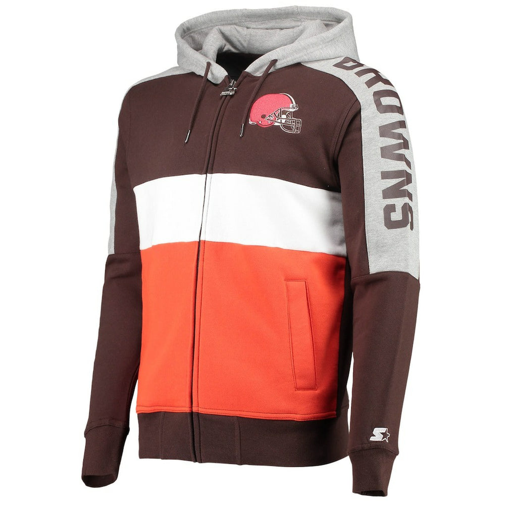 Starter Playoffs Color Block Full-Zip Hoodie - Cleveland Browns