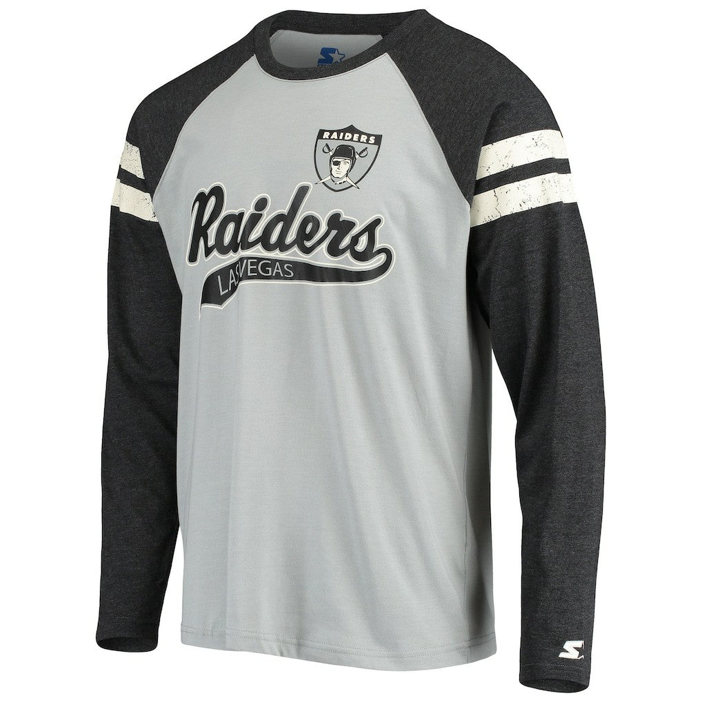 Starter Throwback League Raglan Long Sleeve Tri-Blend T-Shirt - Las Vegas Raiders