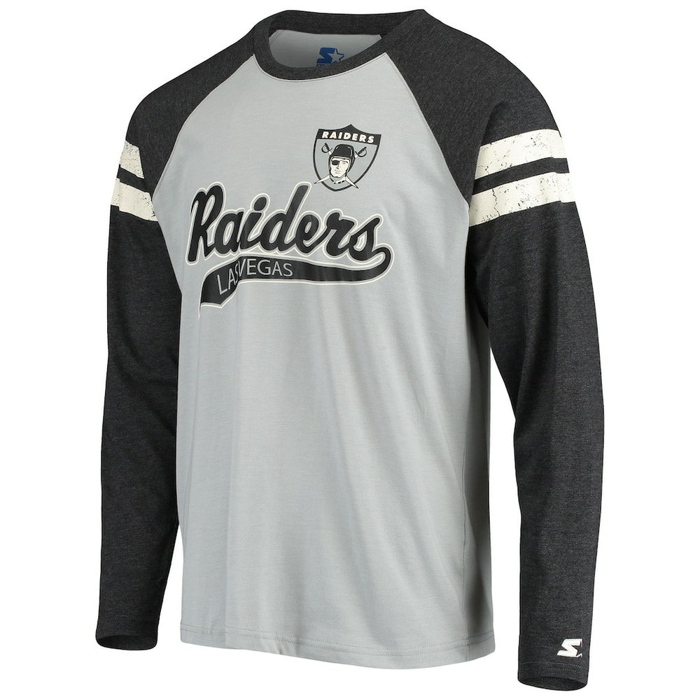 Starter Throwback League Raglan Long Sleeve Tri-Blend T-Shirt - Las Vegas Raiders