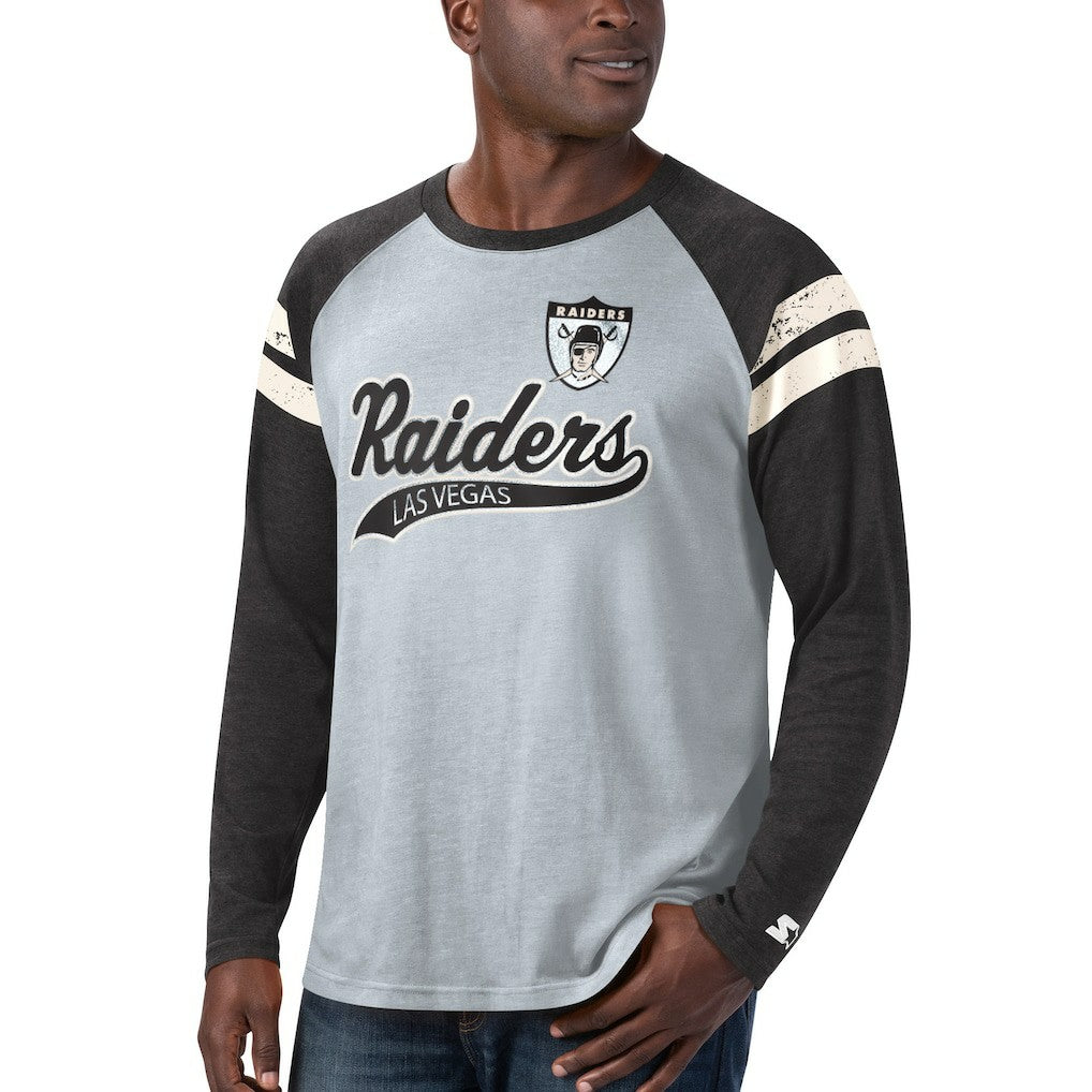 Starter Throwback League Raglan Long Sleeve Tri-Blend T-Shirt - Las Vegas Raiders