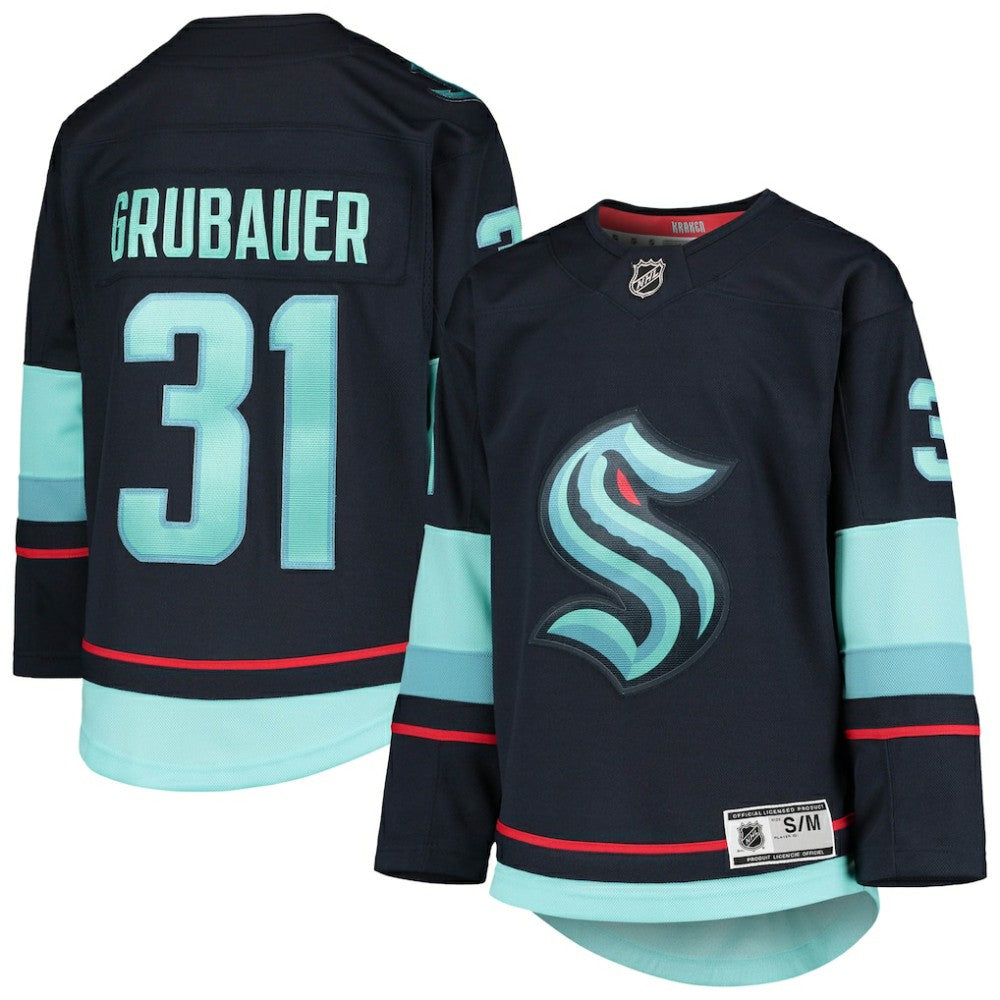 NHL Deep Sea Blue Philipp Grubauer Seattle Kraken Youth Home Premier Player Jersey