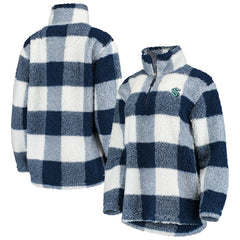 NHL Deep Sea Blue/White Seattle Kraken G-III 4Her by Carl Banks Women's Plaid Sherpa Quarter-Zip Jacket
