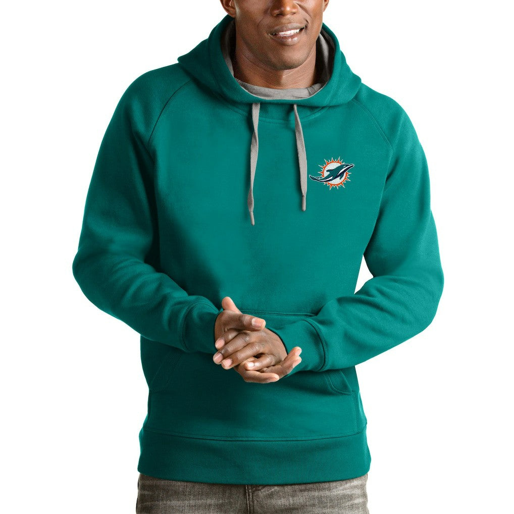 Antigua Logo Victory Pullover Hoodie - Miami Dolphins