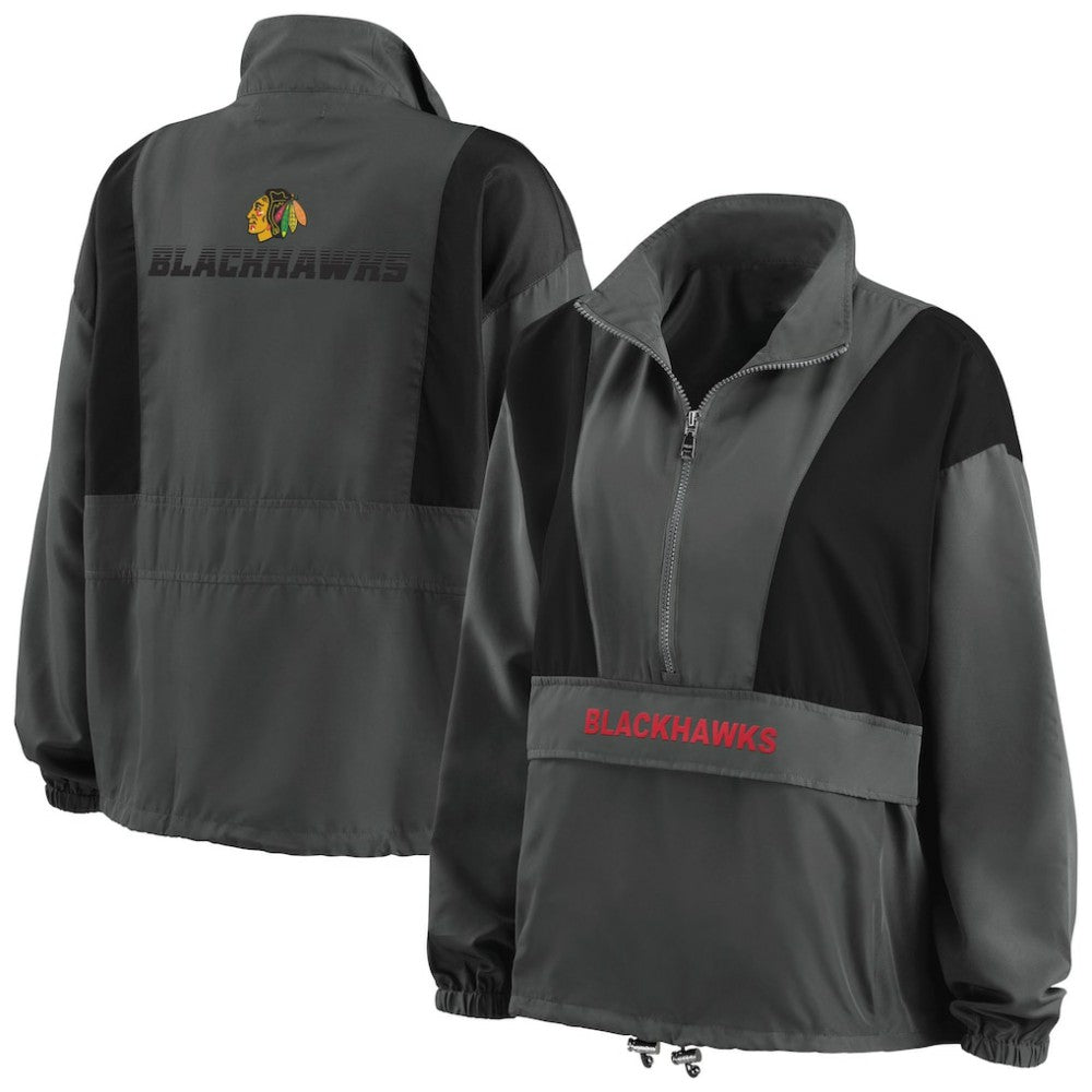 NHL Charcoal Chicago Blackhawks WEAR by Erin Andrews Women's Popover Packable Half-Zip Jacket