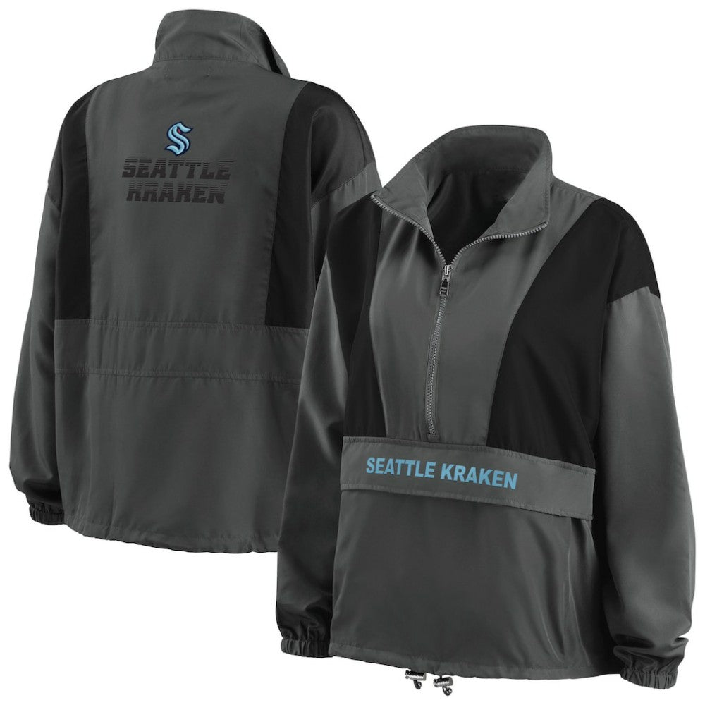 NHL Charcoal Seattle Kraken WEAR by Erin Andrews Women's Popover Packable Half-Zip Jacket