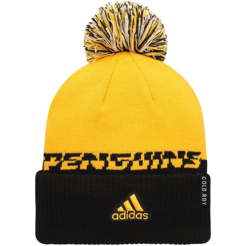 NHL Yellow/Black Pittsburgh Penguins adidas COLD.RDY Cuffed Knit Hat with Pom
