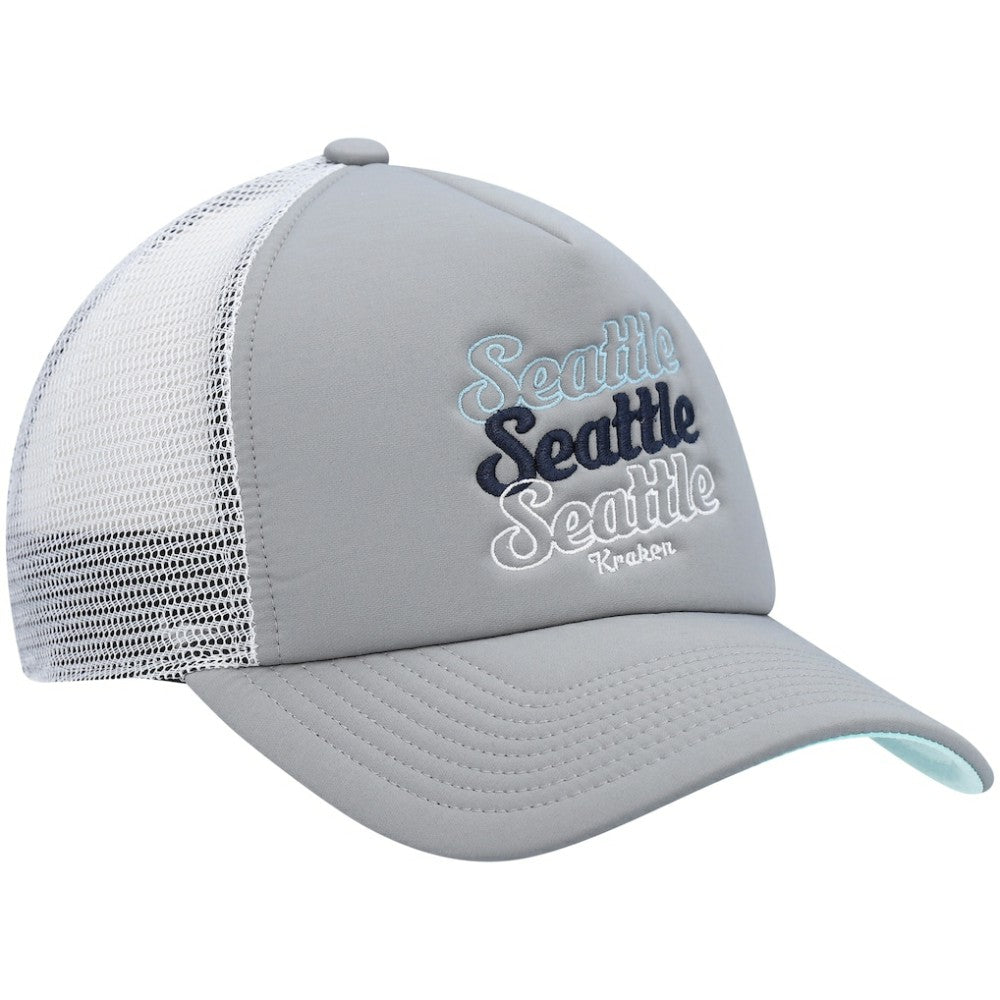 NHL Gray/White Seattle Kraken adidas Women's Foam Trucker Snapback Hat