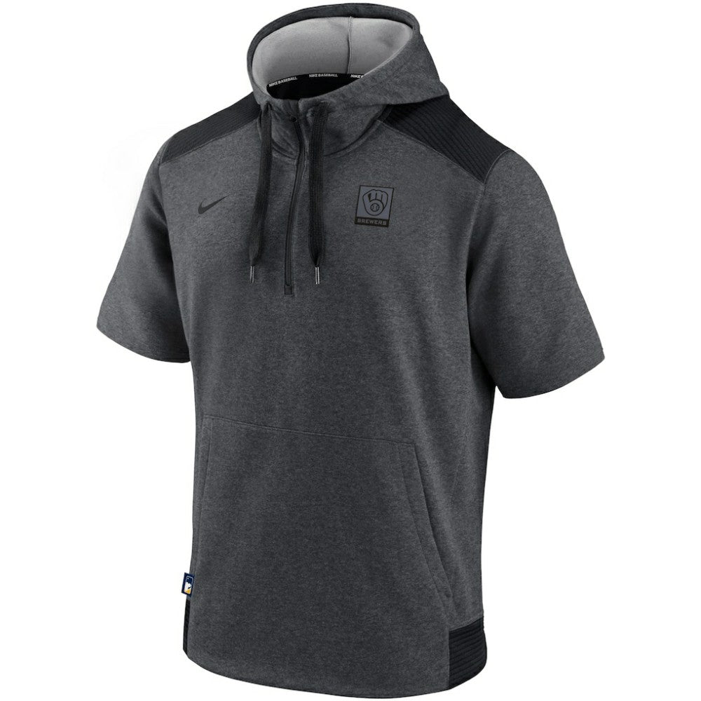MLB Milwaukee Brewers Nike Authentic Collection Dry Flux Performance Quarter-Zip Short Sleeve Hoodie