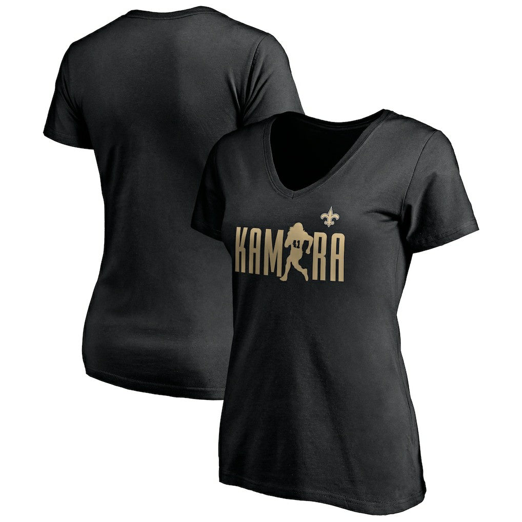 Alvin Kamara  Women's Checkdown V-Neck T-Shirt - New Orleans Saints