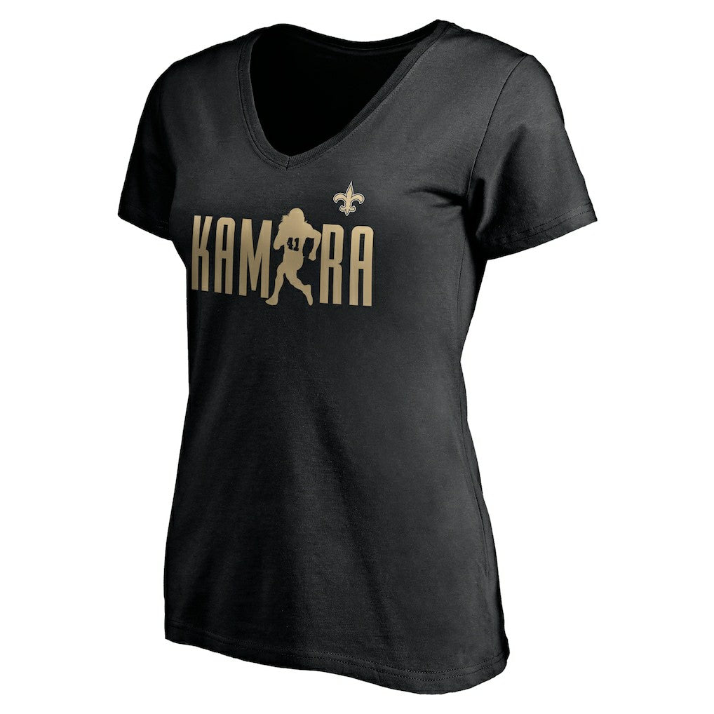 Alvin Kamara  Women's Checkdown V-Neck T-Shirt - New Orleans Saints
