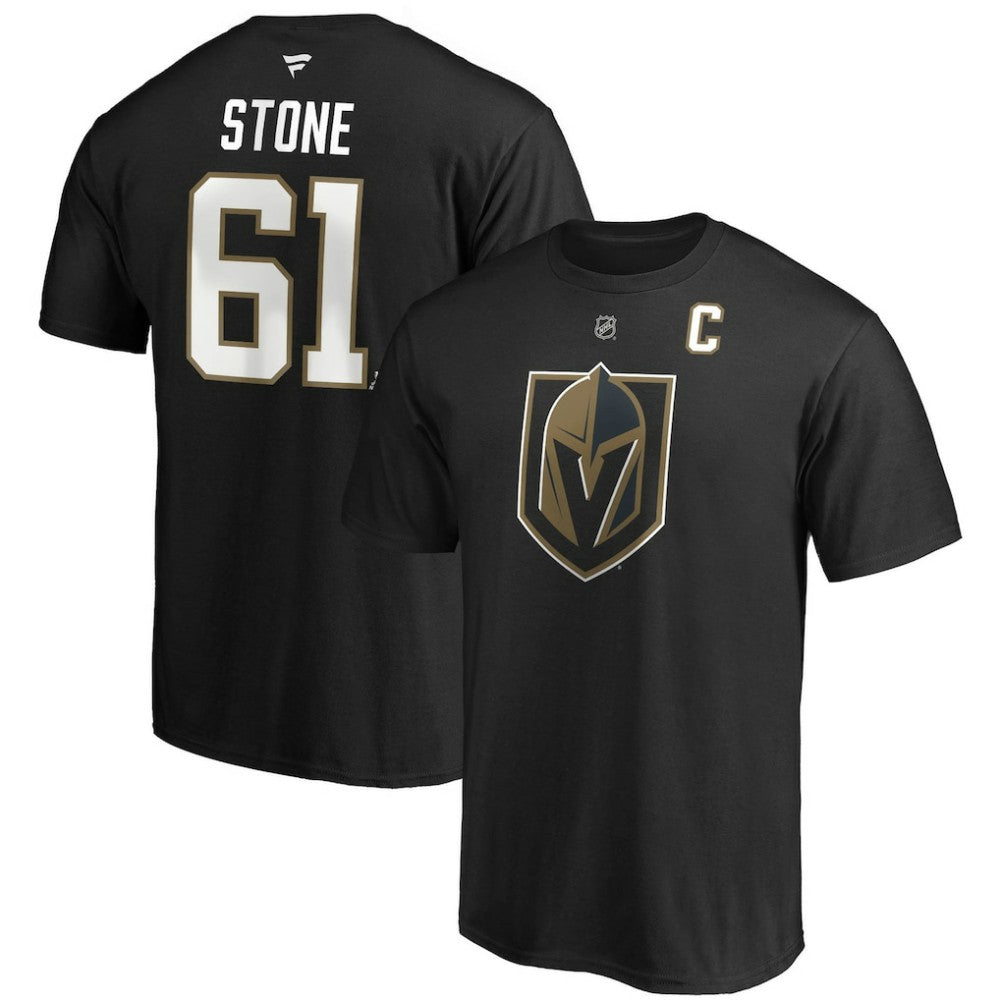 NHL Black Mark Stone Vegas Golden Knights Fanatics Authentic Stack Player Name & Number Captain Patch T-Shirt