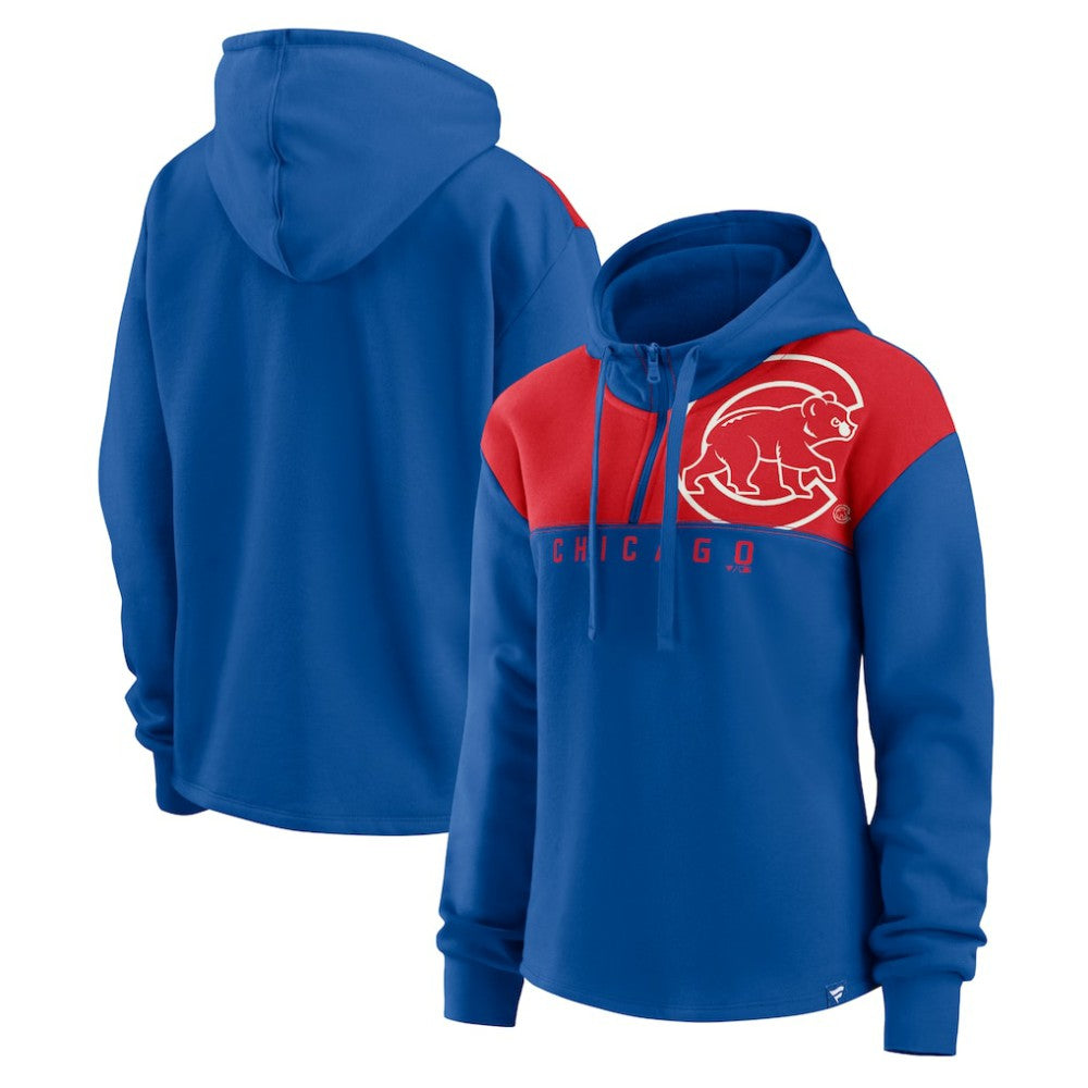 MLB Chicago Cubs Fanatics Women's Iconic Overslide Color-Block Quarter-Zip Hoodie