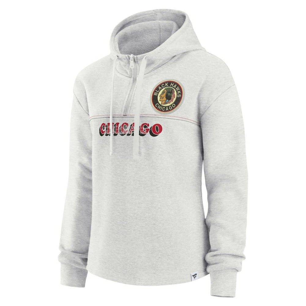 NHL Ash Chicago Blackhawks Fanatics Women's True Classics Legacy Quarter-Zip Hoodie