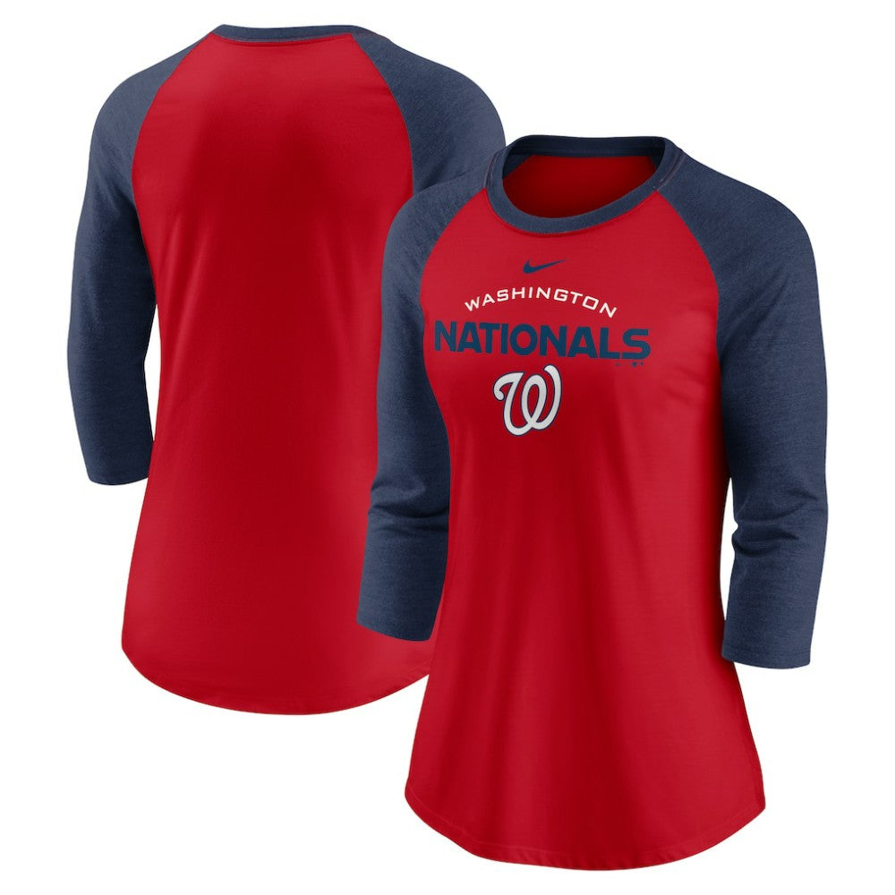 MLB Washington Nationals Nike Women's Modern Baseball Arch Tri-Blend Raglan 3/4-Sleeve T-Shirt
