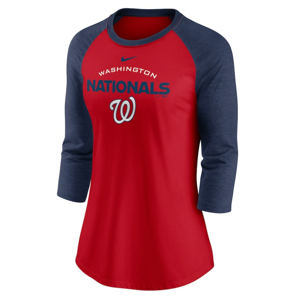 MLB Washington Nationals Nike Women's Modern Baseball Arch Tri-Blend Raglan 3/4-Sleeve T-Shirt