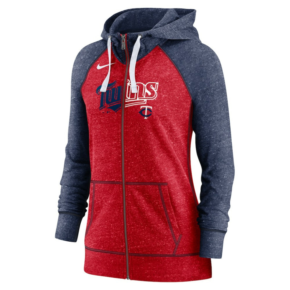 MLB Minnesota Twins Nike Women's Split Wordmark Gym Vintage Raglan Lightweight Full-Zip Hoodie