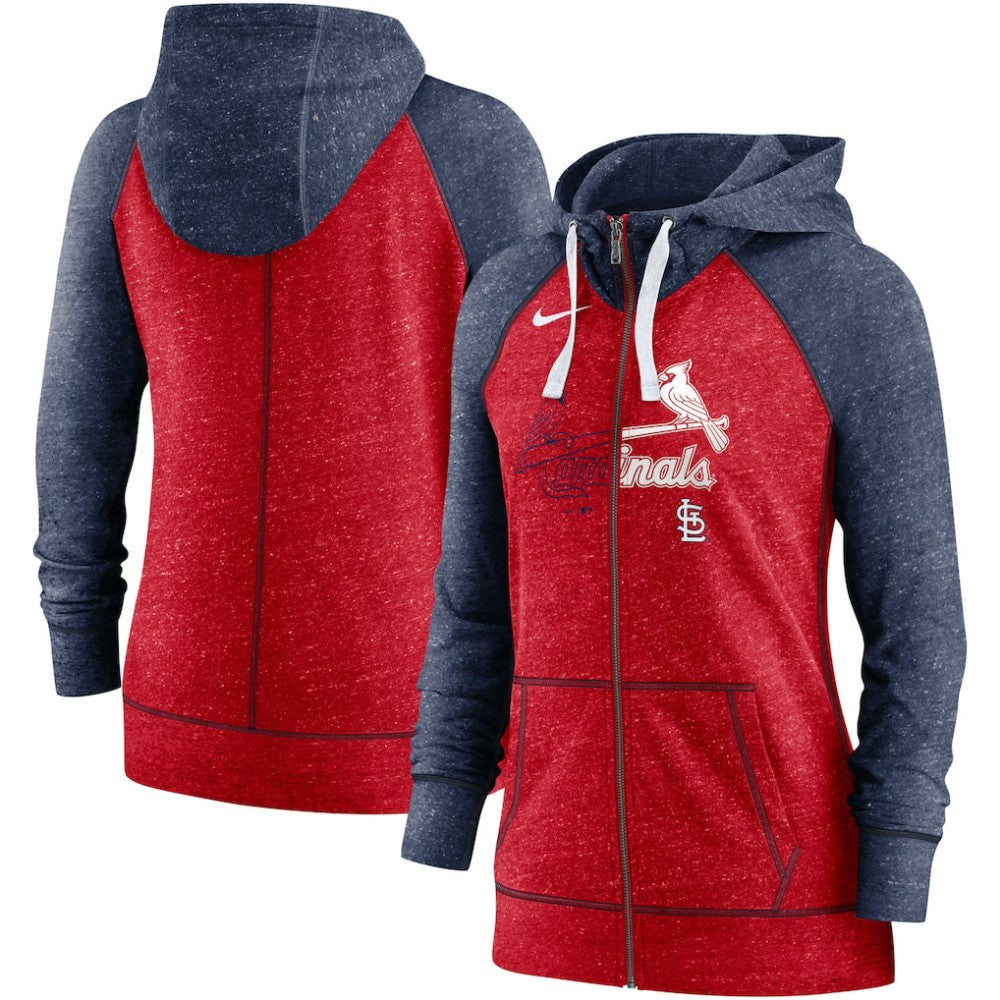 MLB St. Louis Cardinals Nike Women's Split Wordmark Gym Vintage Raglan Lightweight Full-Zip Hoodie