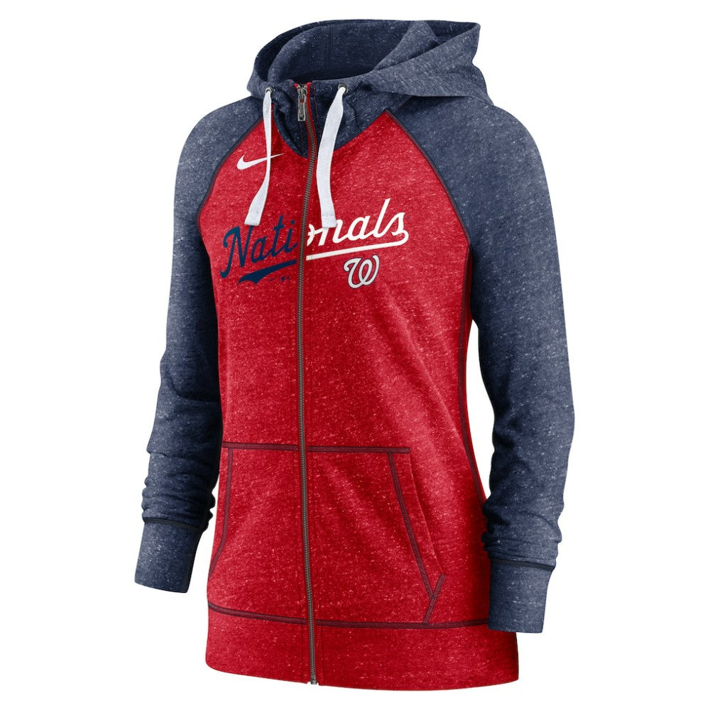 MLB Washington Nationals Nike Women's Split Wordmark Gym Vintage Raglan Lightweight Full-Zip Hoodie
