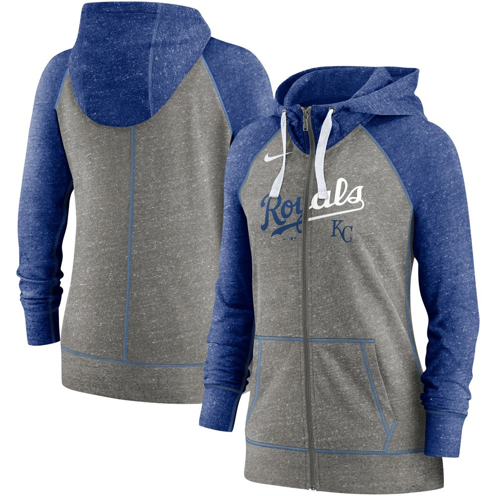 MLB Kansas City Royals Nike Women's Split Wordmark Gym Vintage Raglan Lightweight Full-Zip Hoodie