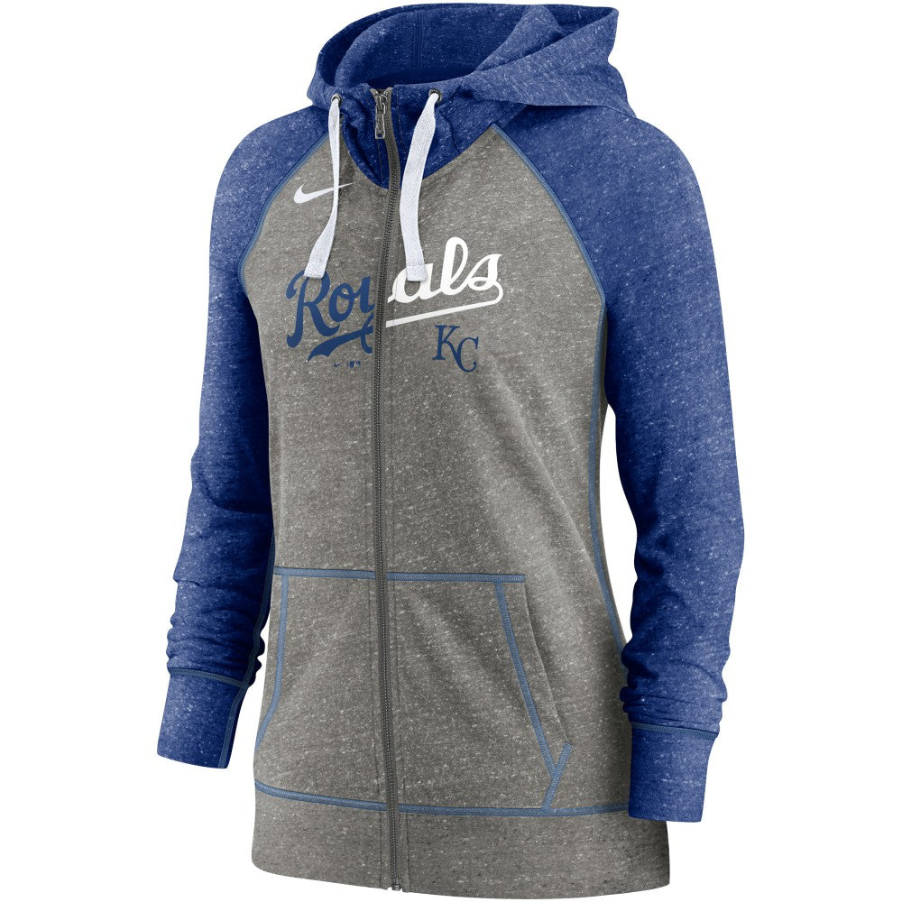 MLB Kansas City Royals Nike Women's Split Wordmark Gym Vintage Raglan Lightweight Full-Zip Hoodie