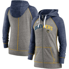 MLB Milwaukee Brewers Nike Women's Split Wordmark Gym Vintage Raglan Lightweight Full-Zip Hoodie