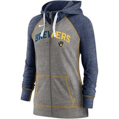 MLB Milwaukee Brewers Nike Women's Split Wordmark Gym Vintage Raglan Lightweight Full-Zip Hoodie