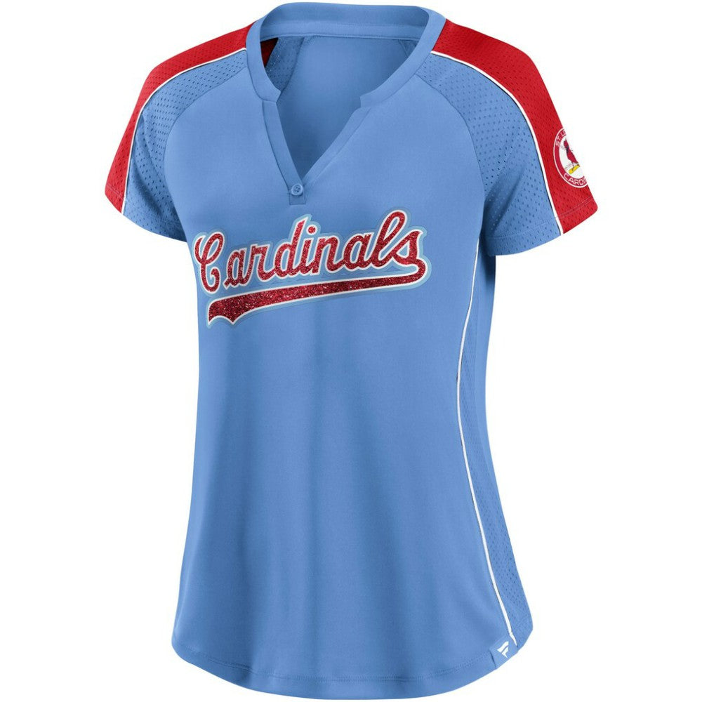 MLB St. Louis Cardinals Fanatics Women's Light Blue/Red True Classic League Diva Pinstripe Raglan V-Neck T-Shirt