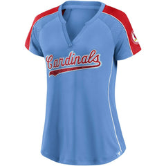 MLB St. Louis Cardinals Fanatics Women's Light Blue/Red True Classic League Diva Pinstripe Raglan V-Neck T-Shirt