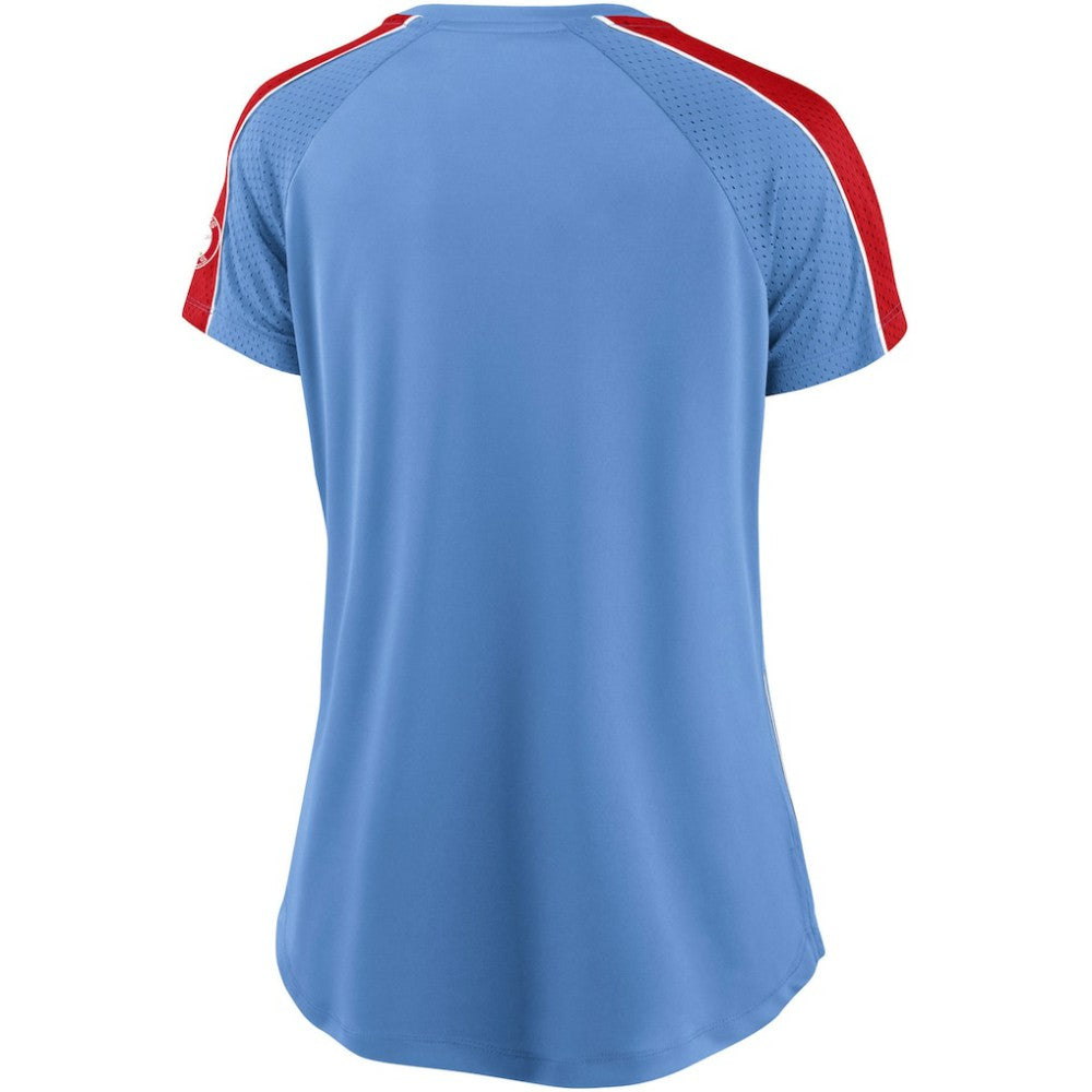 MLB St. Louis Cardinals Fanatics Women's Light Blue/Red True Classic League Diva Pinstripe Raglan V-Neck T-Shirt