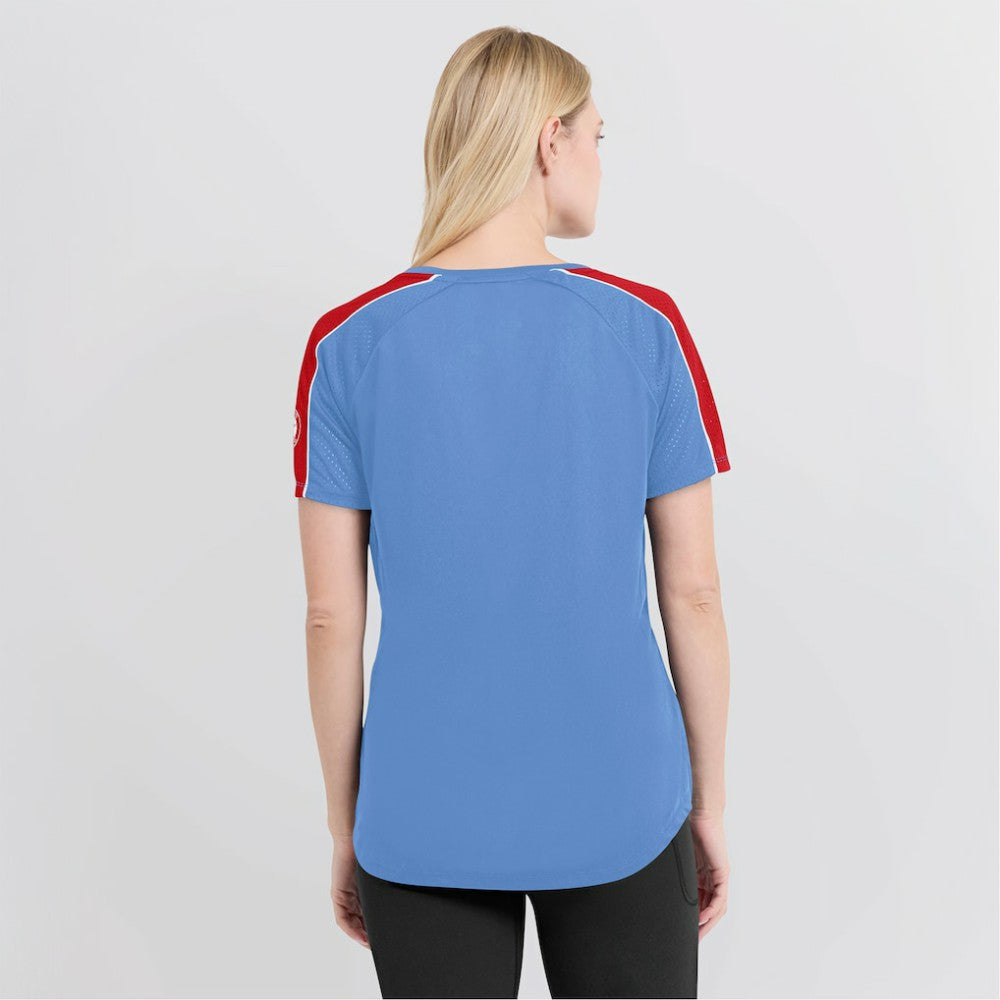 MLB St. Louis Cardinals Fanatics Women's Light Blue/Red True Classic League Diva Pinstripe Raglan V-Neck T-Shirt