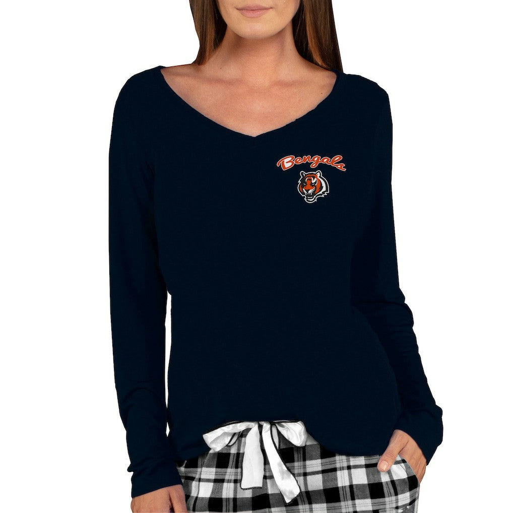 Concepts Sport Women's Marathon Knit Long Sleeve Lightweight V-Neck Lounge Top - Cincinnati Bengals