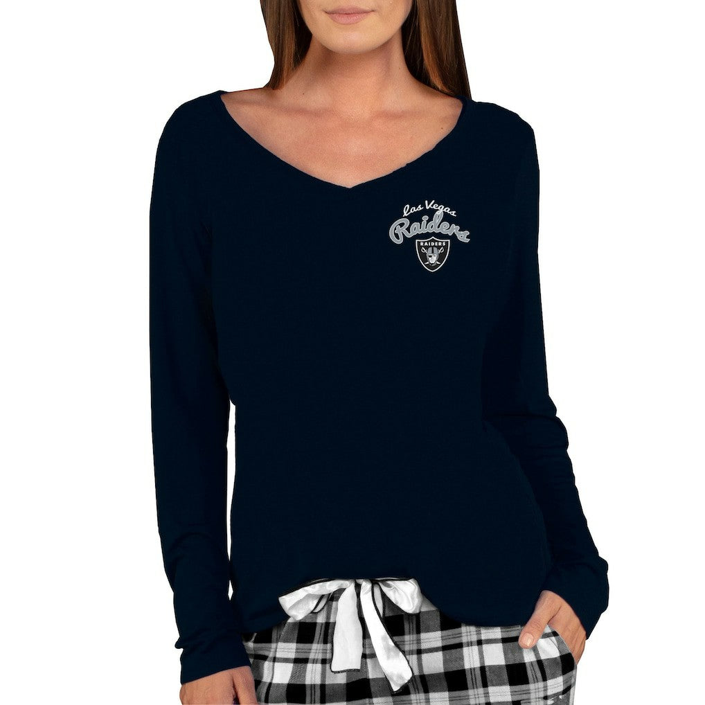 Concepts Sport Women's Marathon Knit Long Sleeve Lightweight V-Neck Lounge Top - Las Vegas Raiders