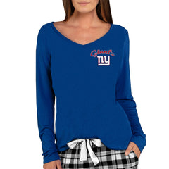 Concepts Sport Women's Marathon Knit Long Sleeve Lightweight V-Neck Lounge Top - New York Giants