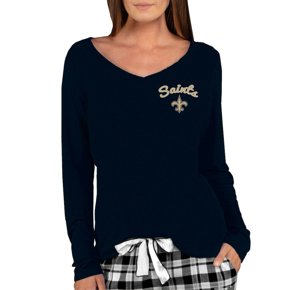 Concepts Sport Women's Marathon Knit Long Sleeve Lightweight V-Neck Lounge Top - New Orleans Saints